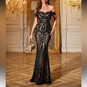 Luxe off shoulder sequins mermaid hem party formal evening bridesmaids dress